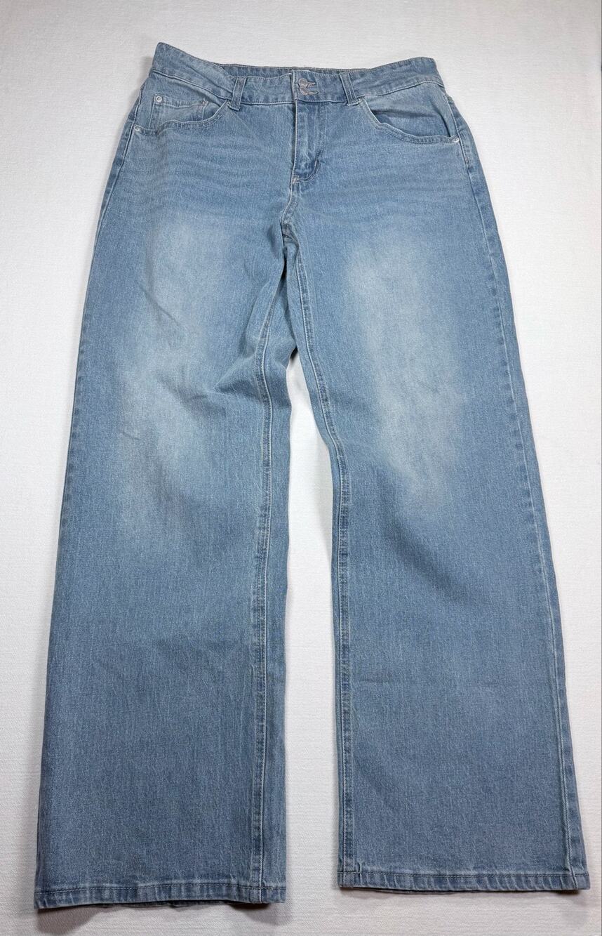 Vanilla Star Women’s W28 Size 8 High Rise Wide Leg Jeans Light Wash Stretch